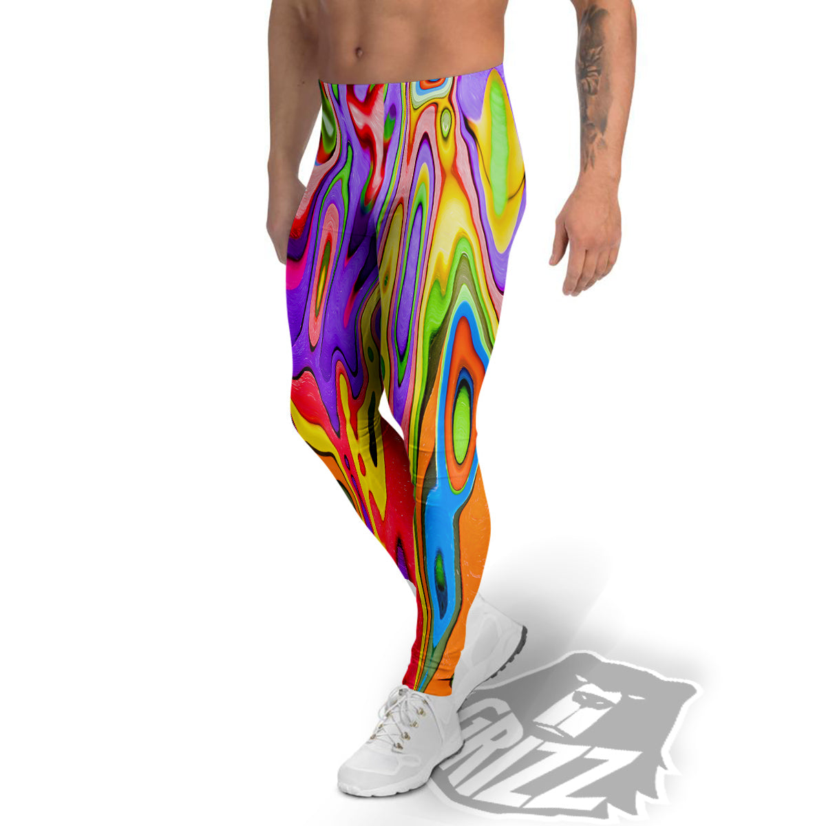 Psychedelic Colorful Print Men's Leggings-grizzshop