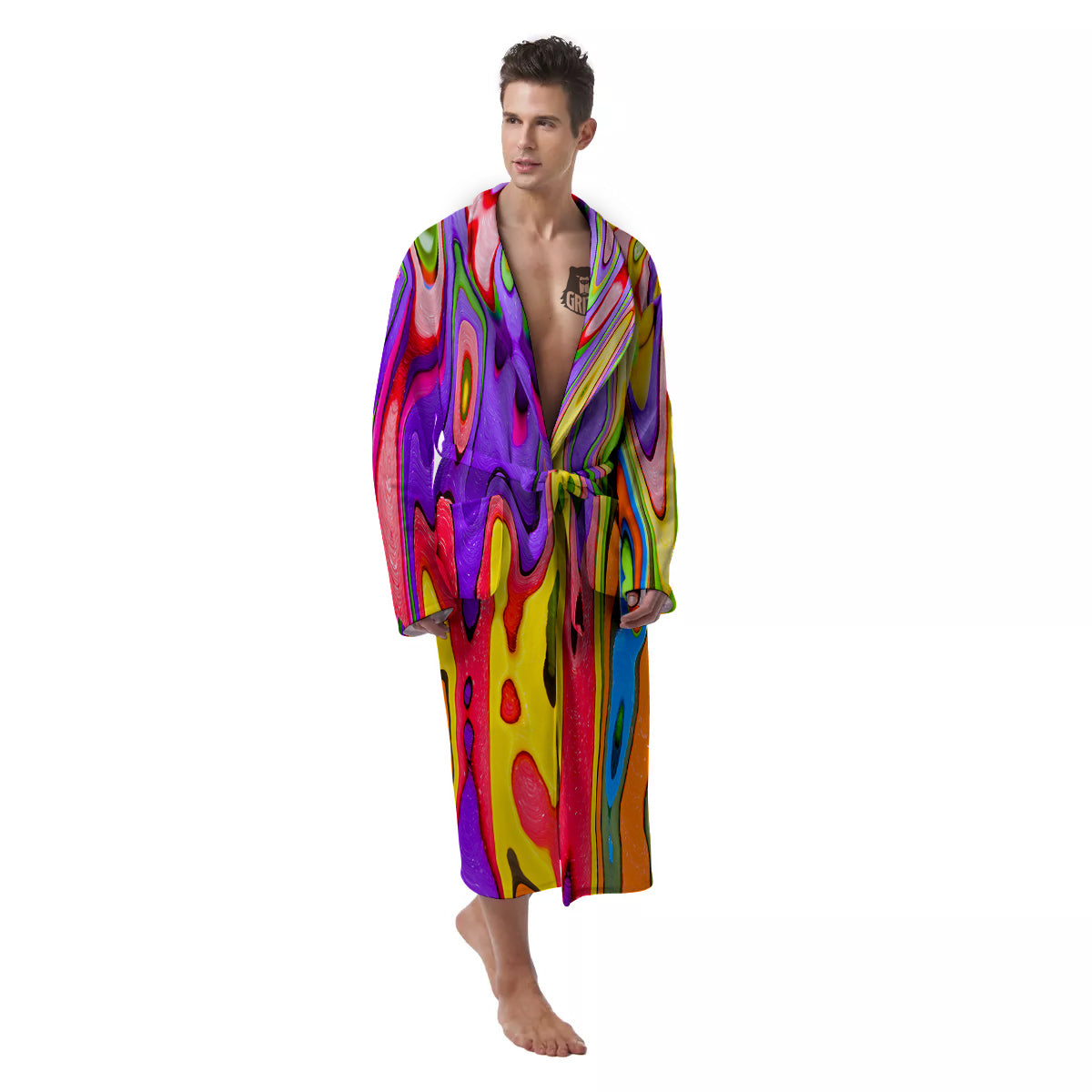 Psychedelic Colorful Print Men's Robe-grizzshop