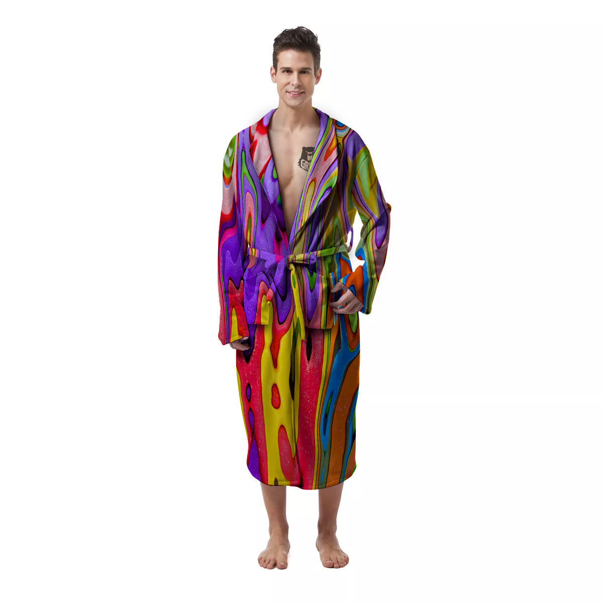 Psychedelic Colorful Print Men's Robe-grizzshop