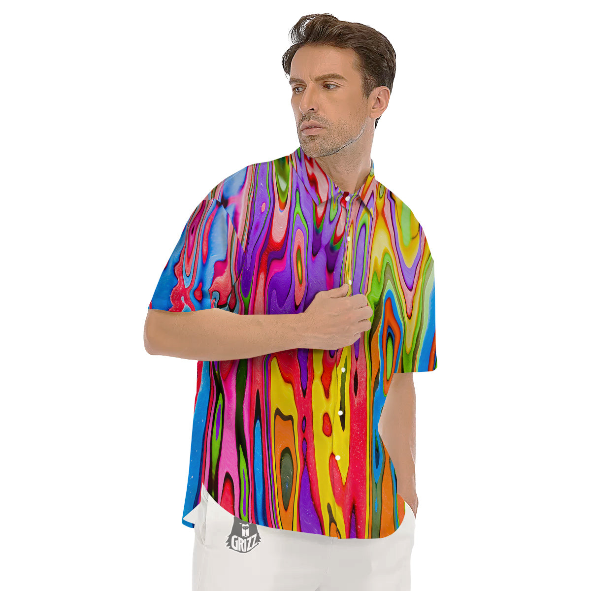 Psychedelic Colorful Print Men's Short Sleeve Shirts-grizzshop