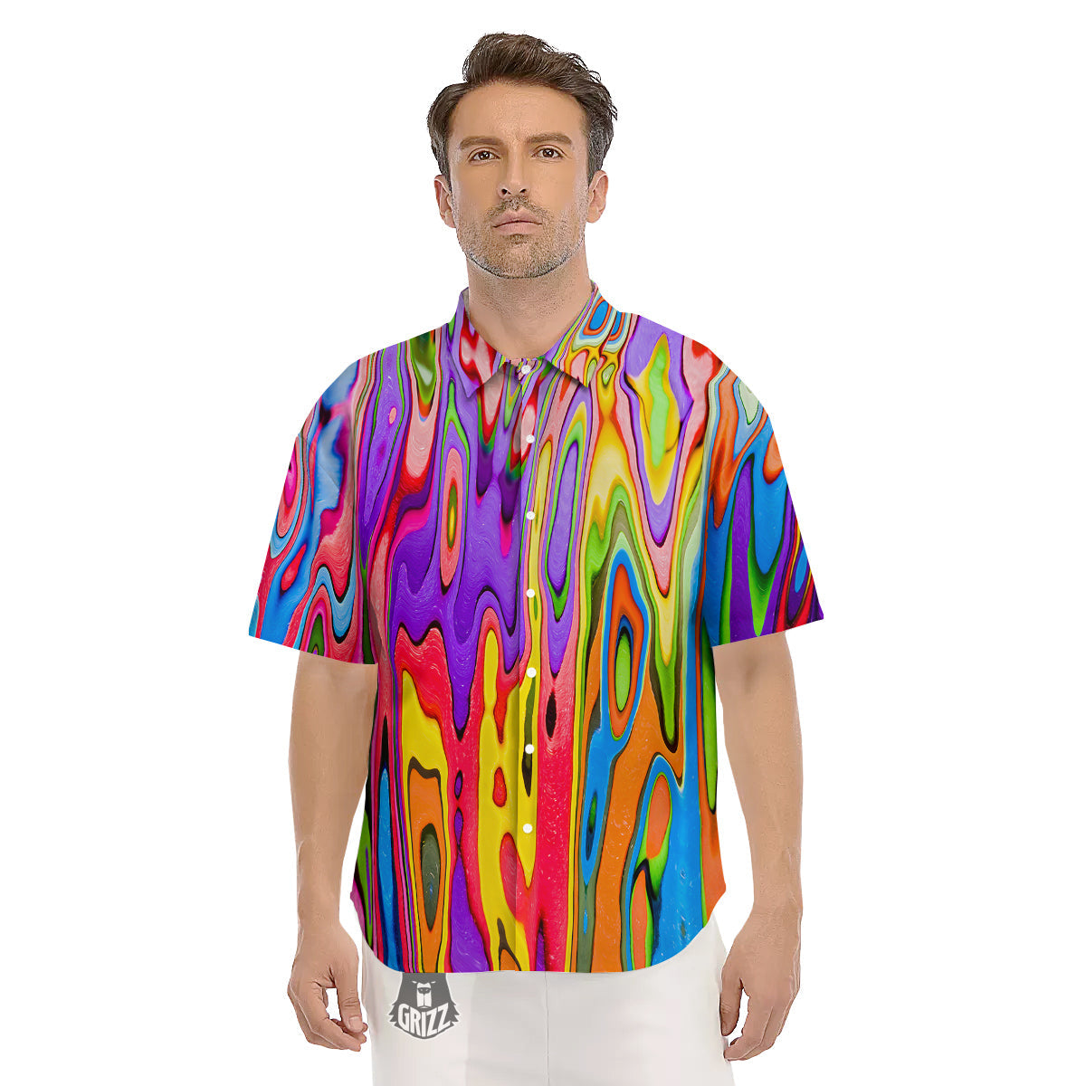 Psychedelic Colorful Print Men's Short Sleeve Shirts-grizzshop