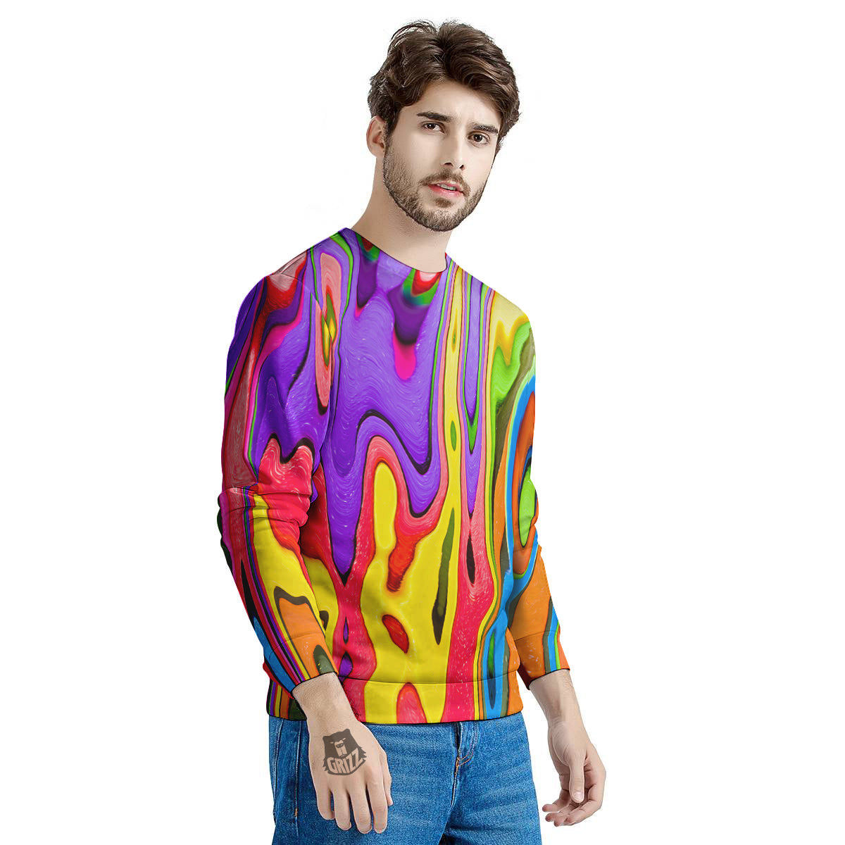 Psychedelic Colorful Print Men's Sweatshirt-grizzshop