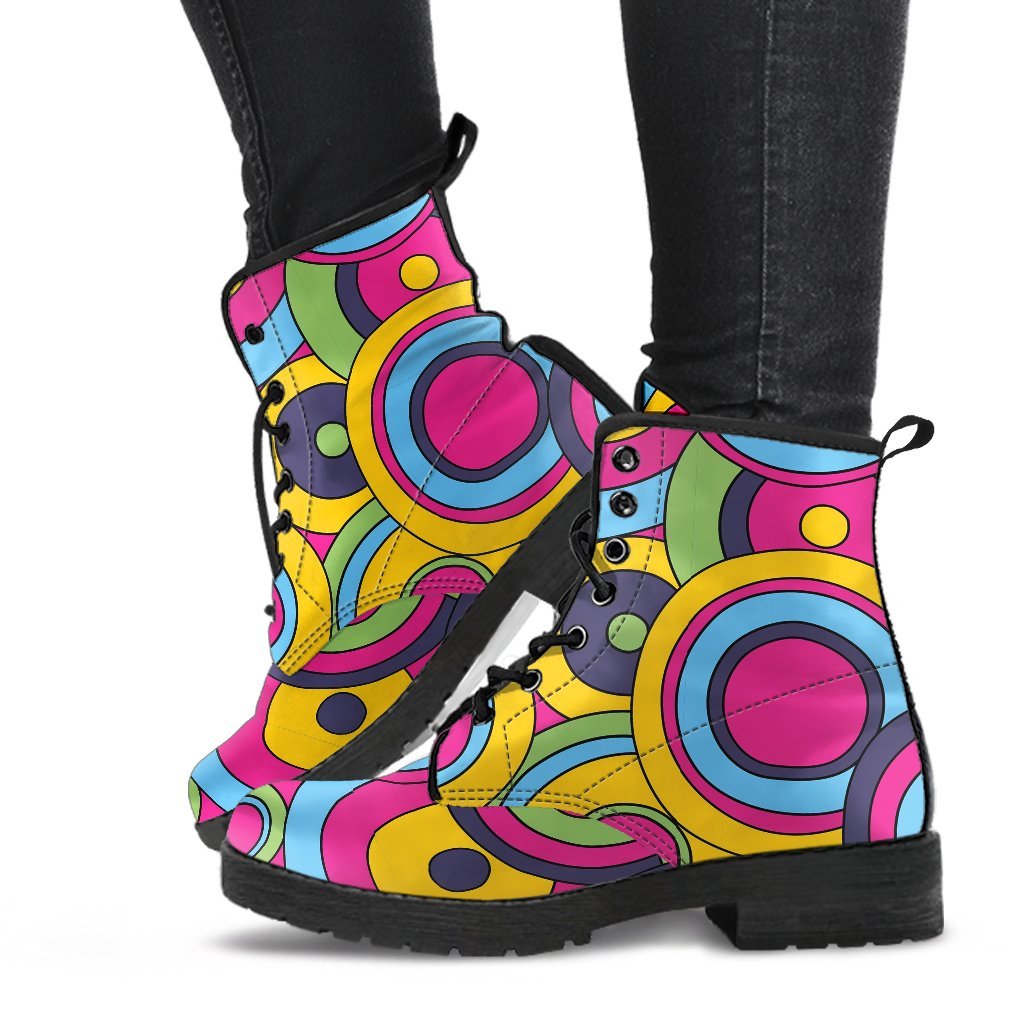Psychedelic Colorful Print Pattern Men Women Leather Boots-grizzshop