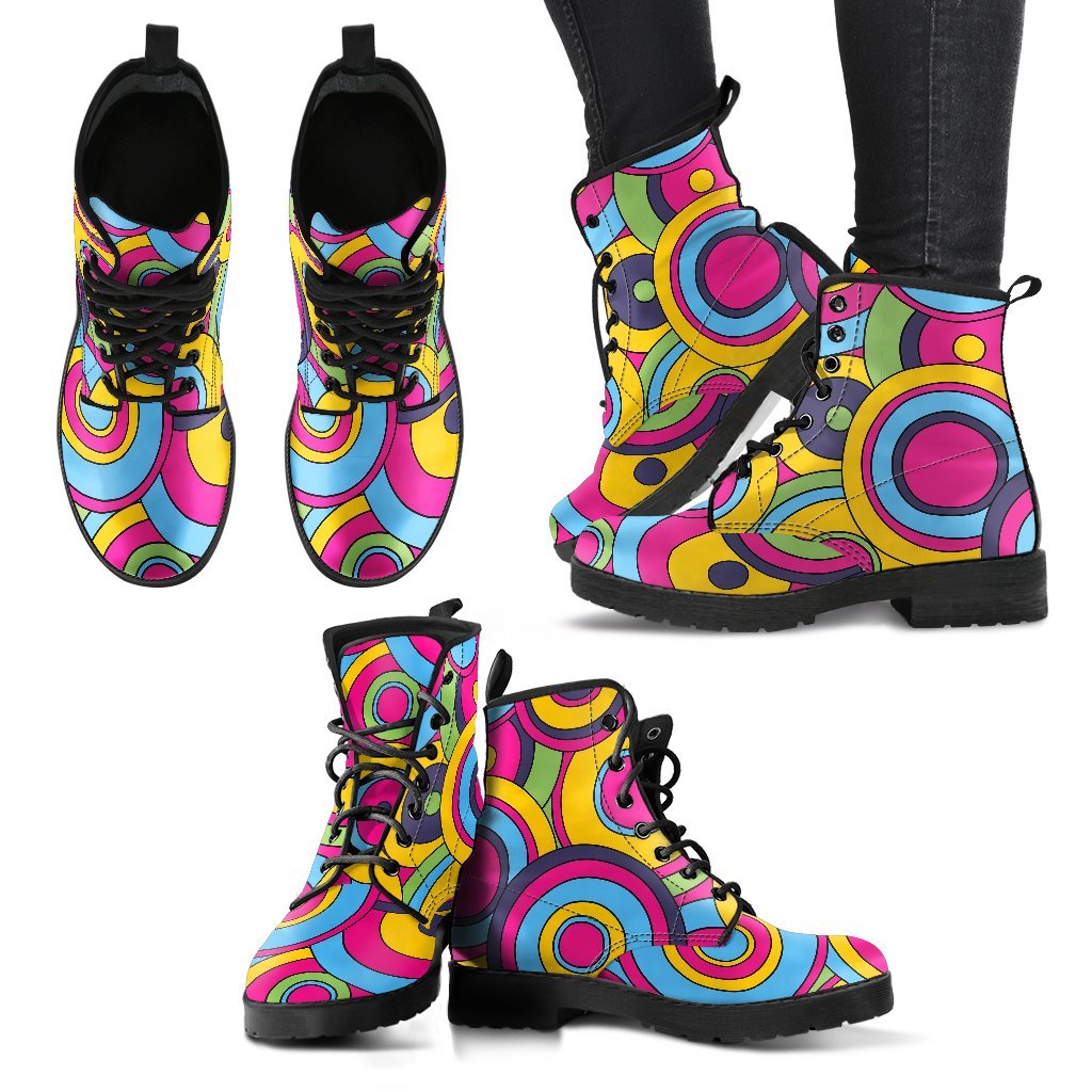 Psychedelic Colorful Print Pattern Men Women Leather Boots-grizzshop
