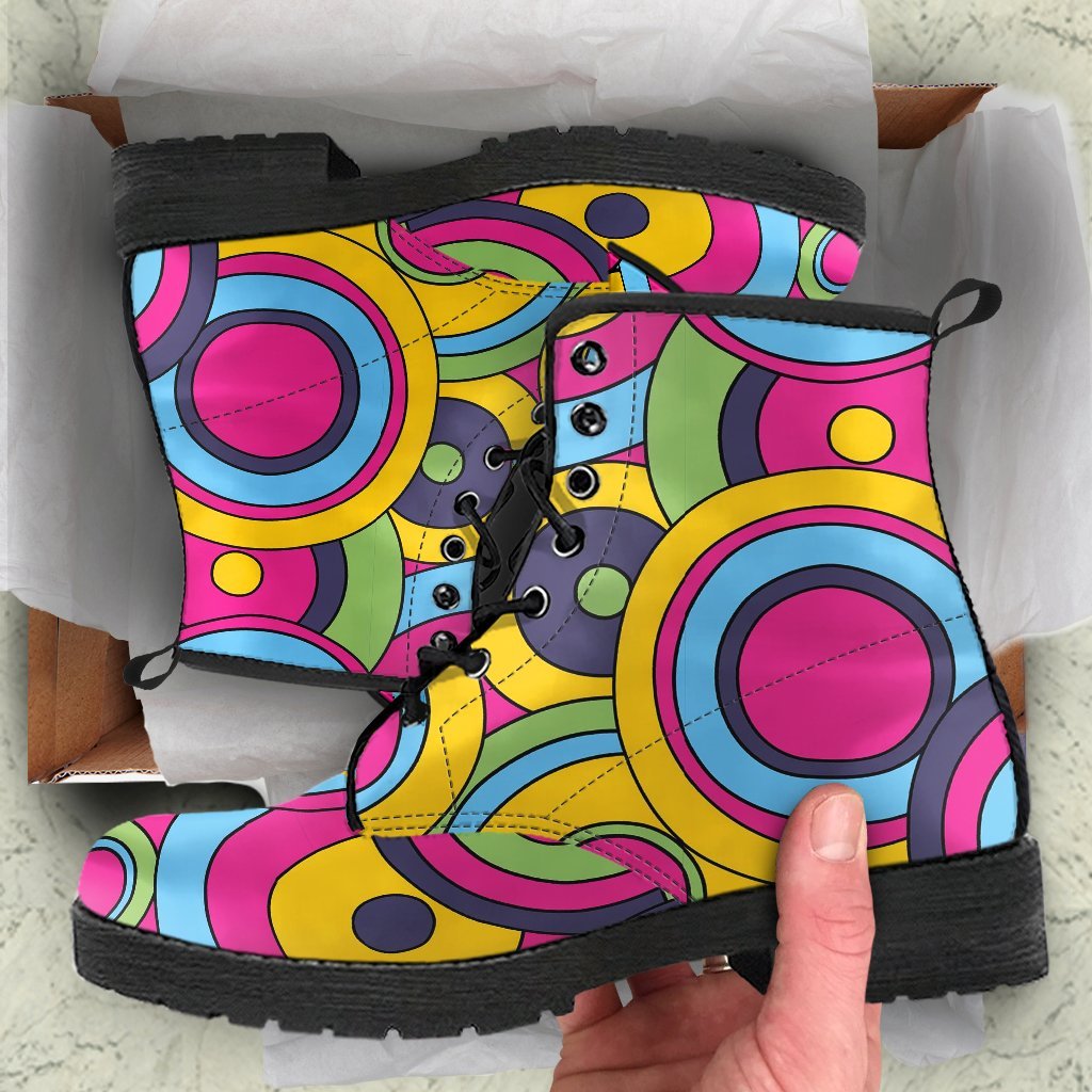 Psychedelic Colorful Print Pattern Men Women Leather Boots-grizzshop