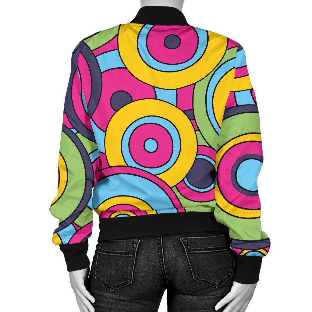 Psychedelic Colorful Print Pattern Women Casual Bomber Jacket-grizzshop