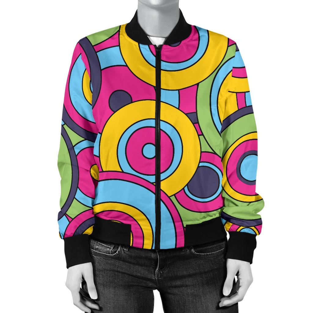 Psychedelic Colorful Print Pattern Women Casual Bomber Jacket-grizzshop