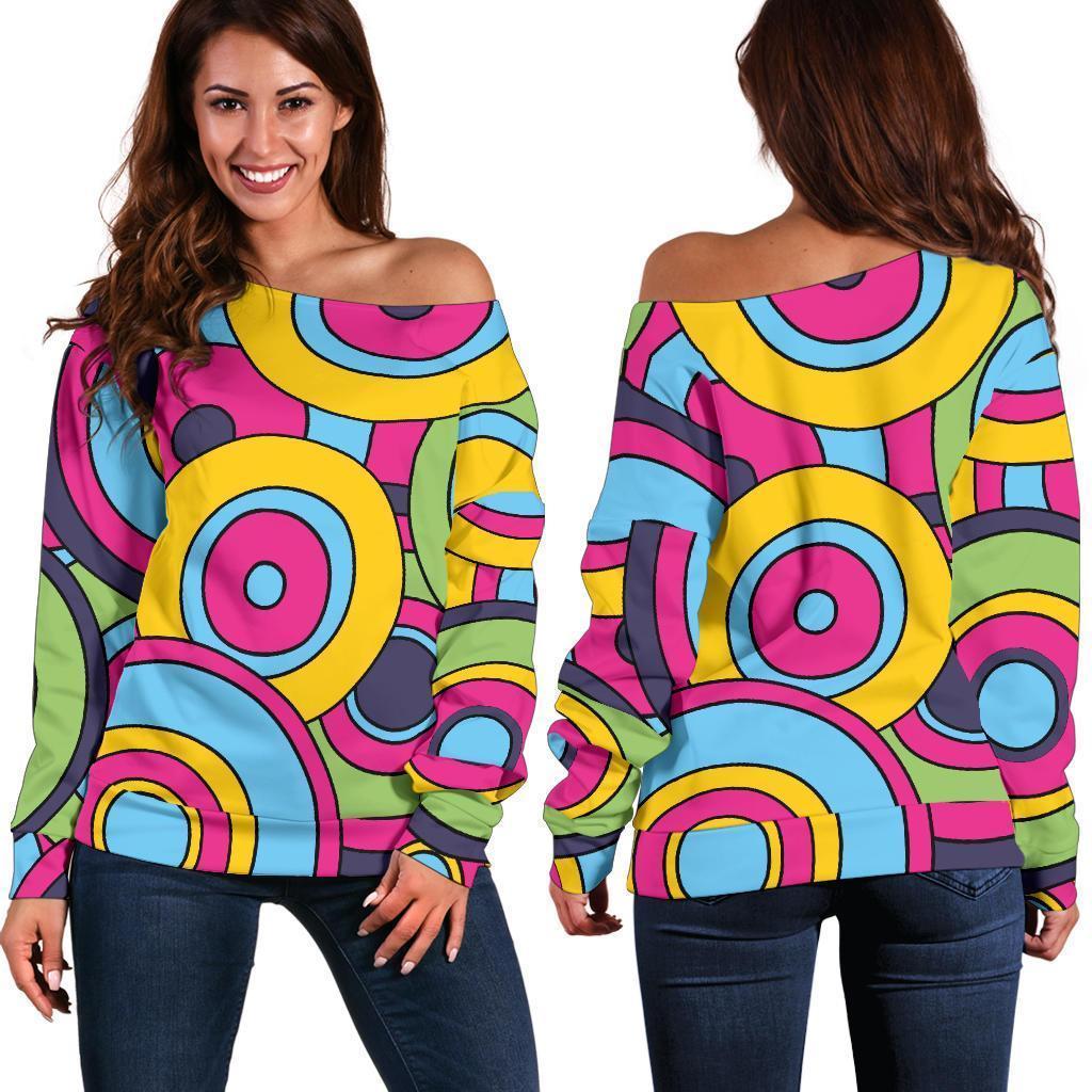 Psychedelic Colorful Print Pattern Women Off Shoulder Sweatshirt-grizzshop