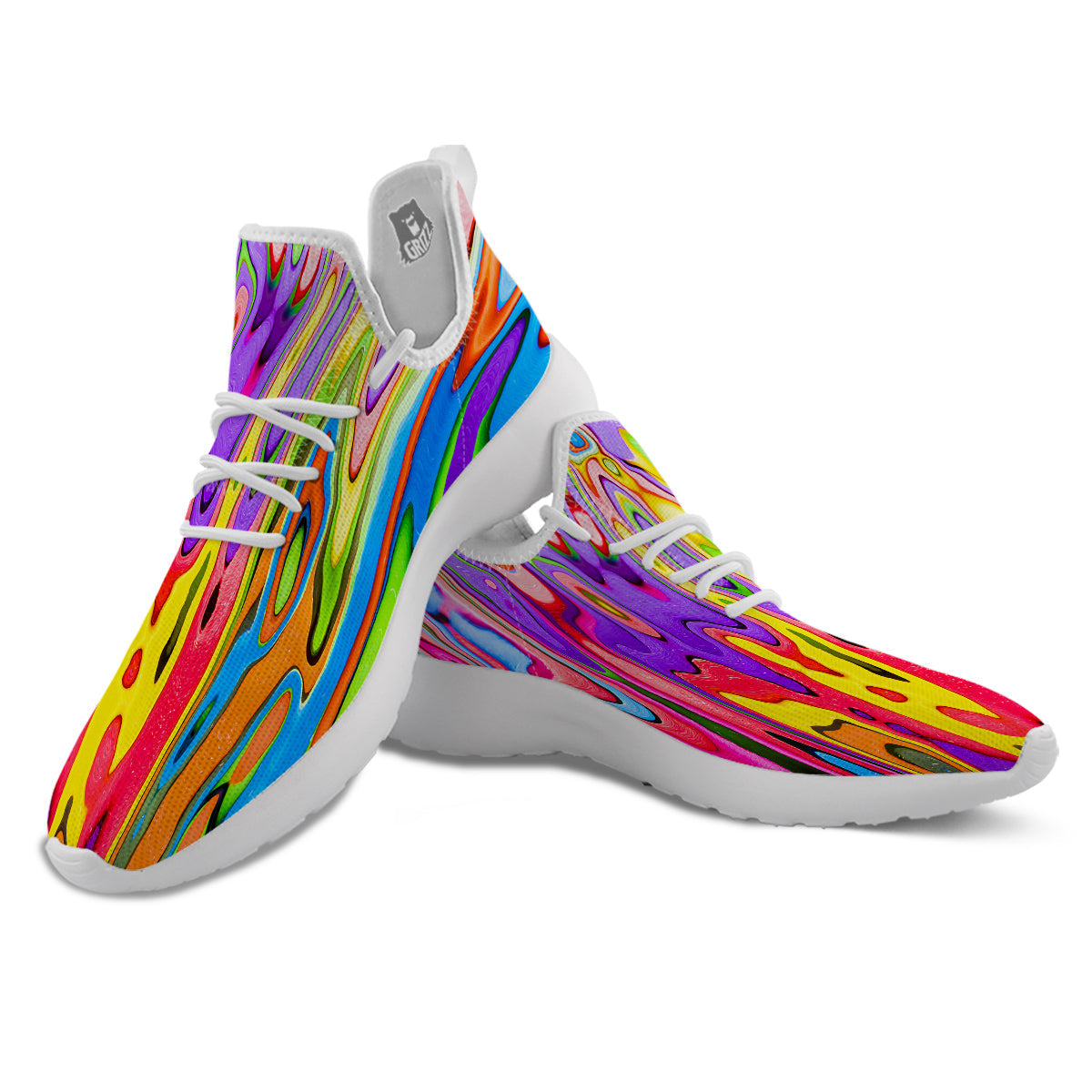Psychedelic Colorful Print White Athletic Shoes-grizzshop