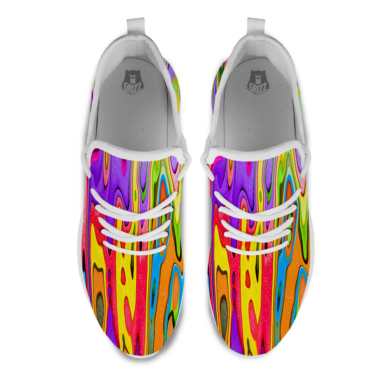 Psychedelic Colorful Print White Athletic Shoes-grizzshop