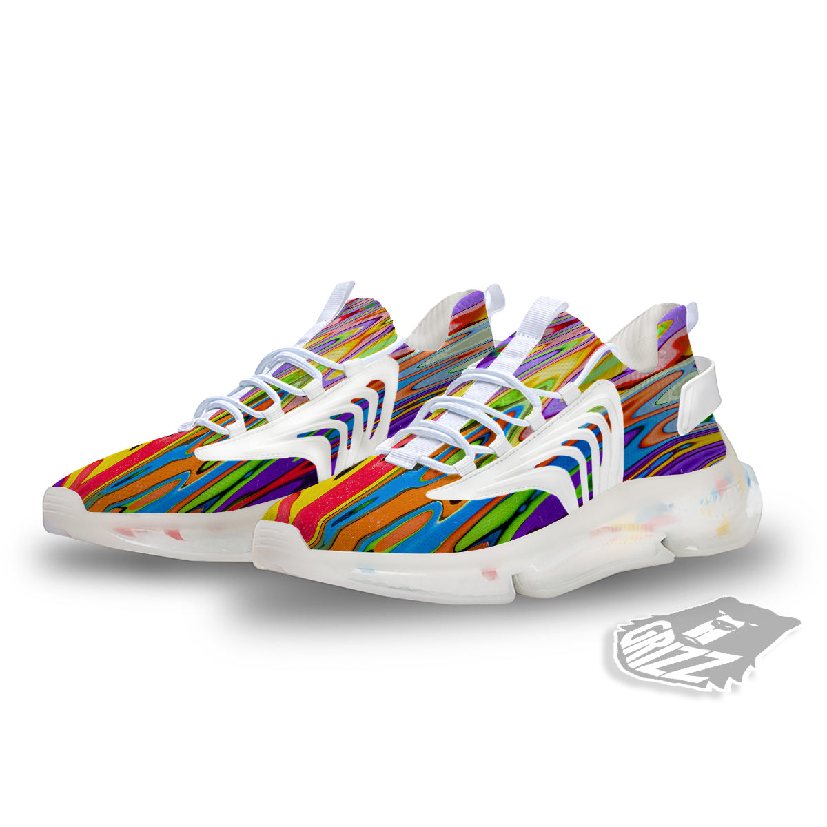 Psychedelic Colorful Print White Gym Shoes-grizzshop
