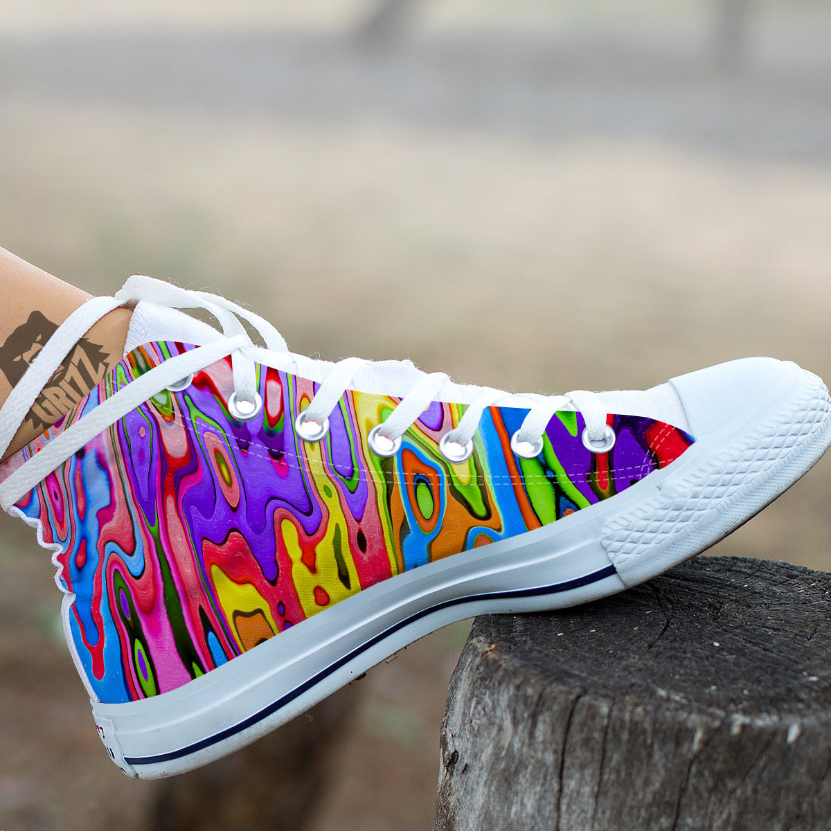 Psychedelic Colorful Print White High Top Shoes-grizzshop