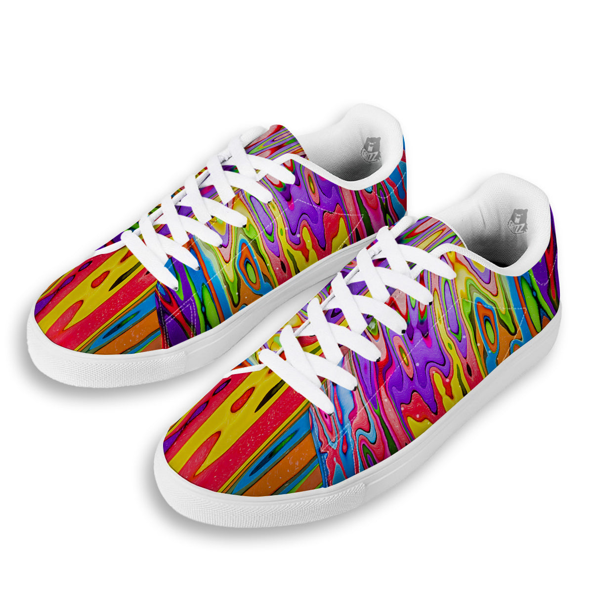 Psychedelic Colorful Print White Low Top Sneakers-grizzshop