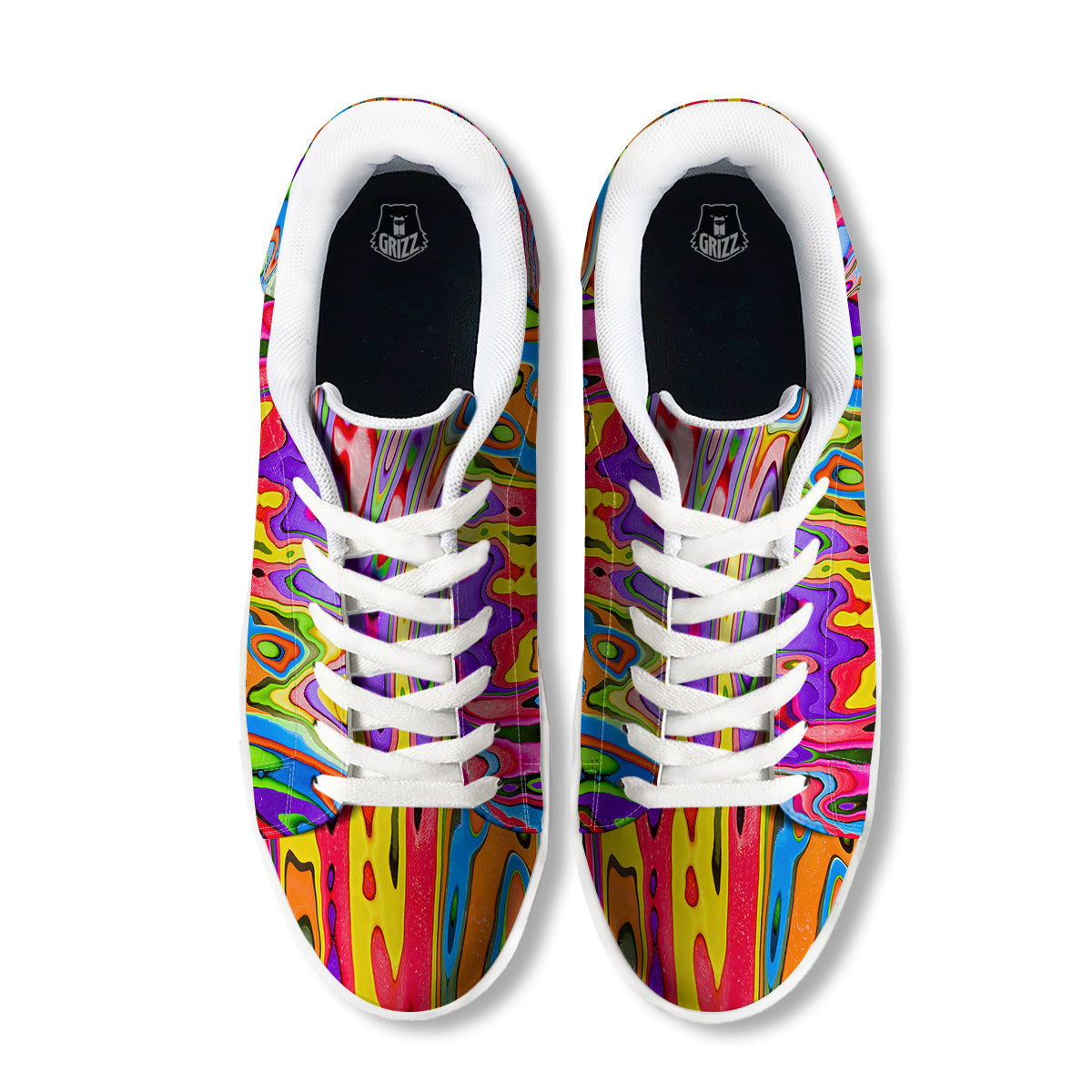 Psychedelic Colorful Print White Low Top Sneakers-grizzshop
