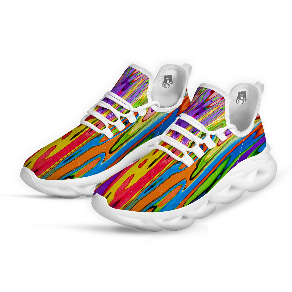 Psychedelic Colorful Print White Running Shoes-grizzshop