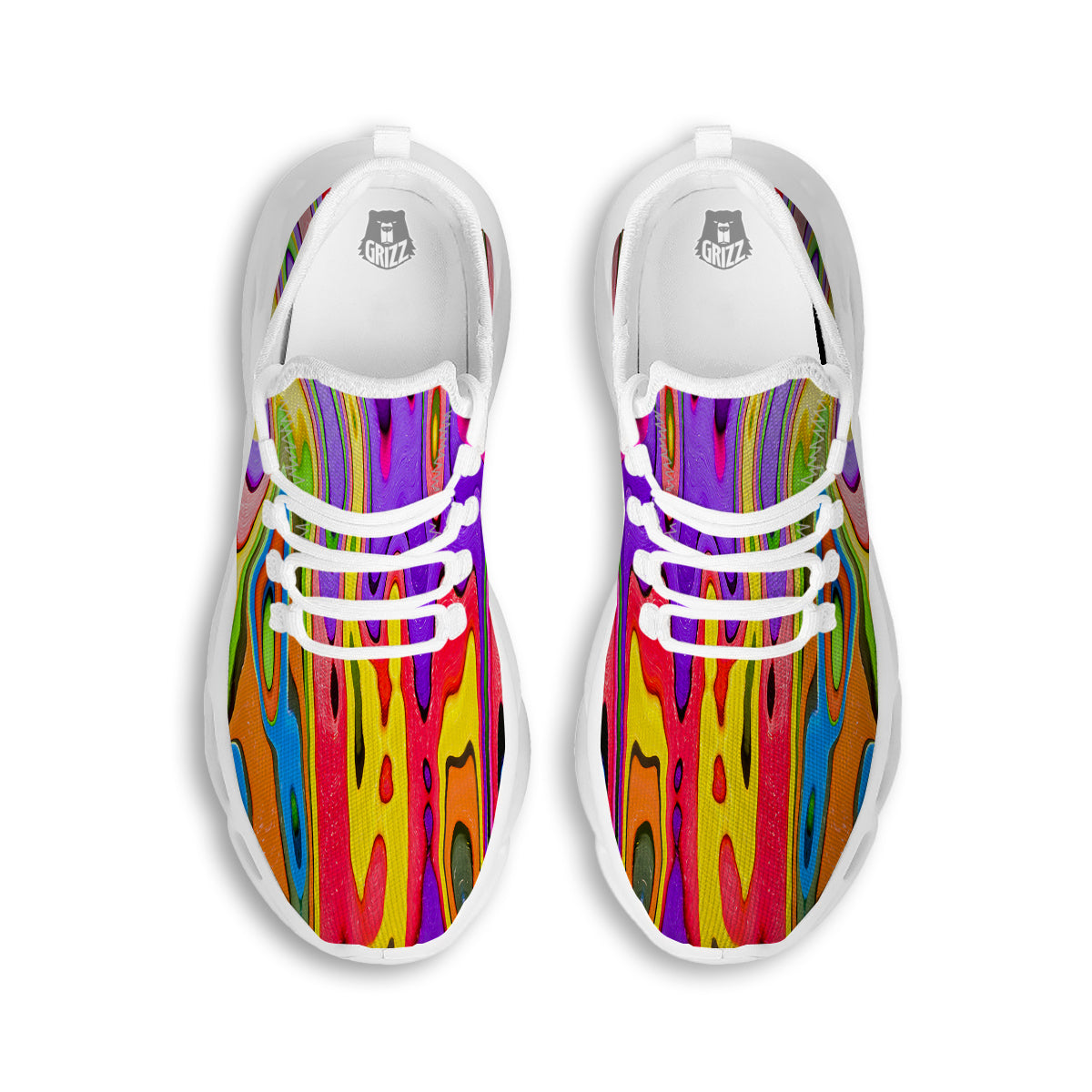 Psychedelic Colorful Print White Running Shoes-grizzshop