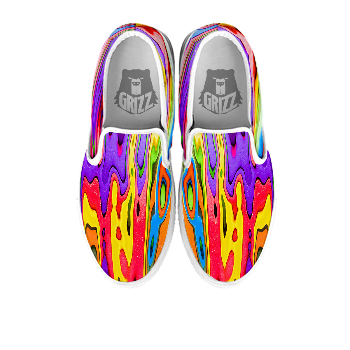 Psychedelic Colorful Print White Slip On Shoes-grizzshop