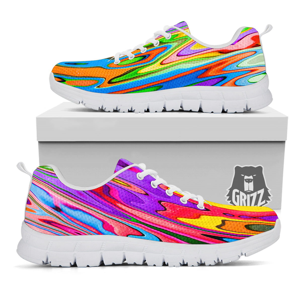 Psychedelic Colorful Print White Sneaker-grizzshop