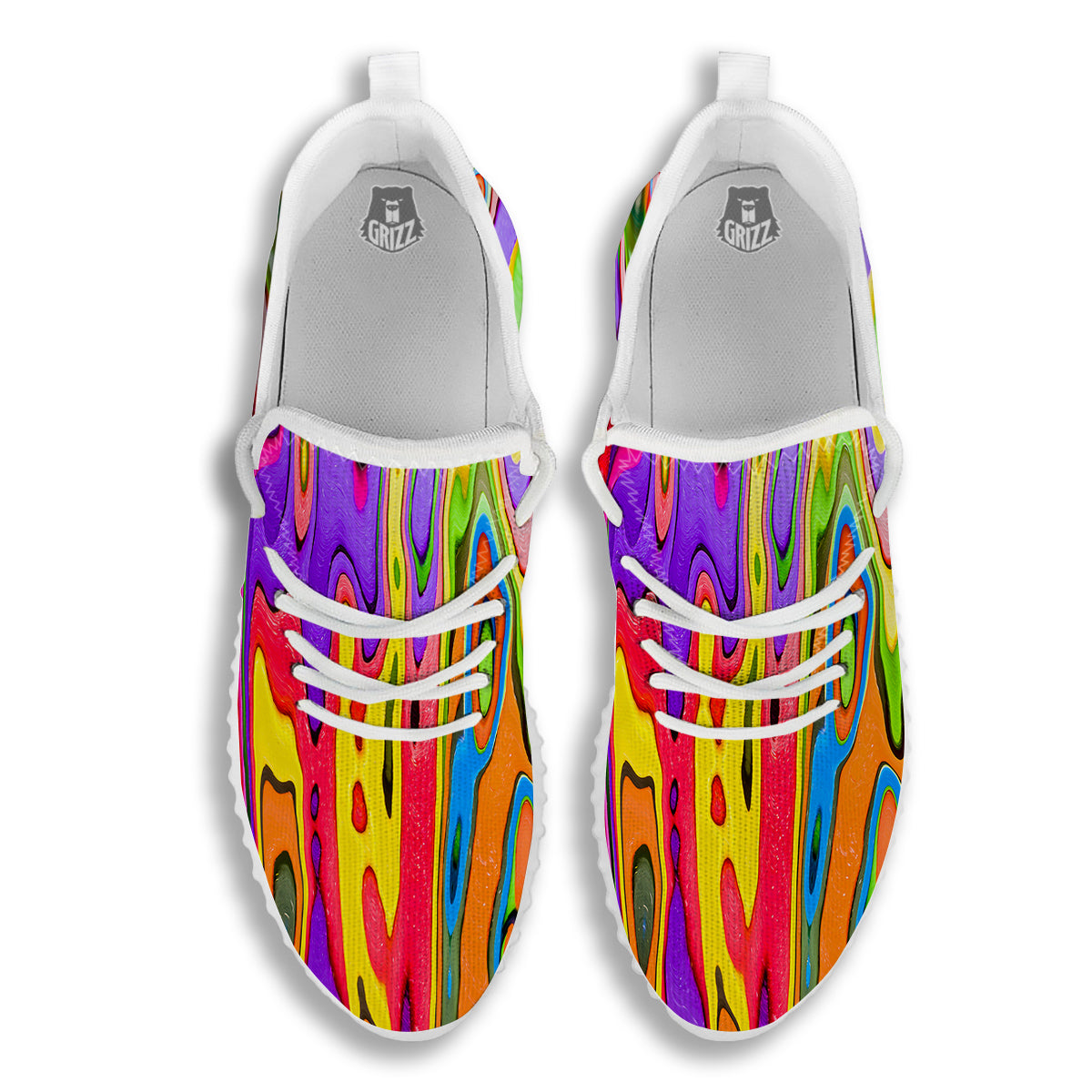 Psychedelic Colorful Print White Walking Shoes-grizzshop