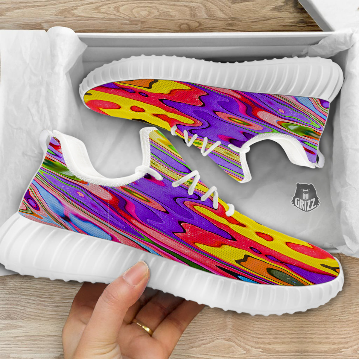 Psychedelic Colorful Print White Walking Shoes-grizzshop