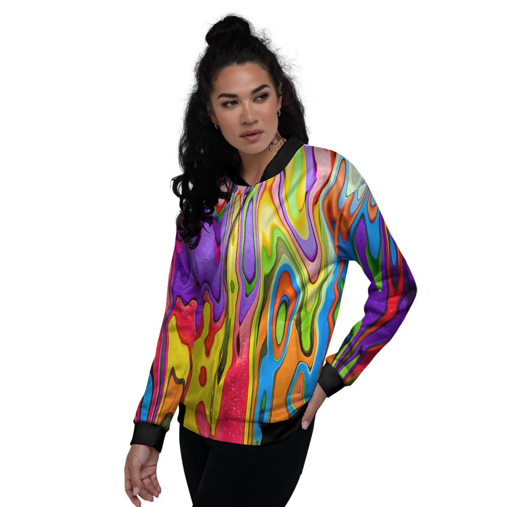 Psychedelic Colorful Print Women's Bomber Jacket-grizzshop