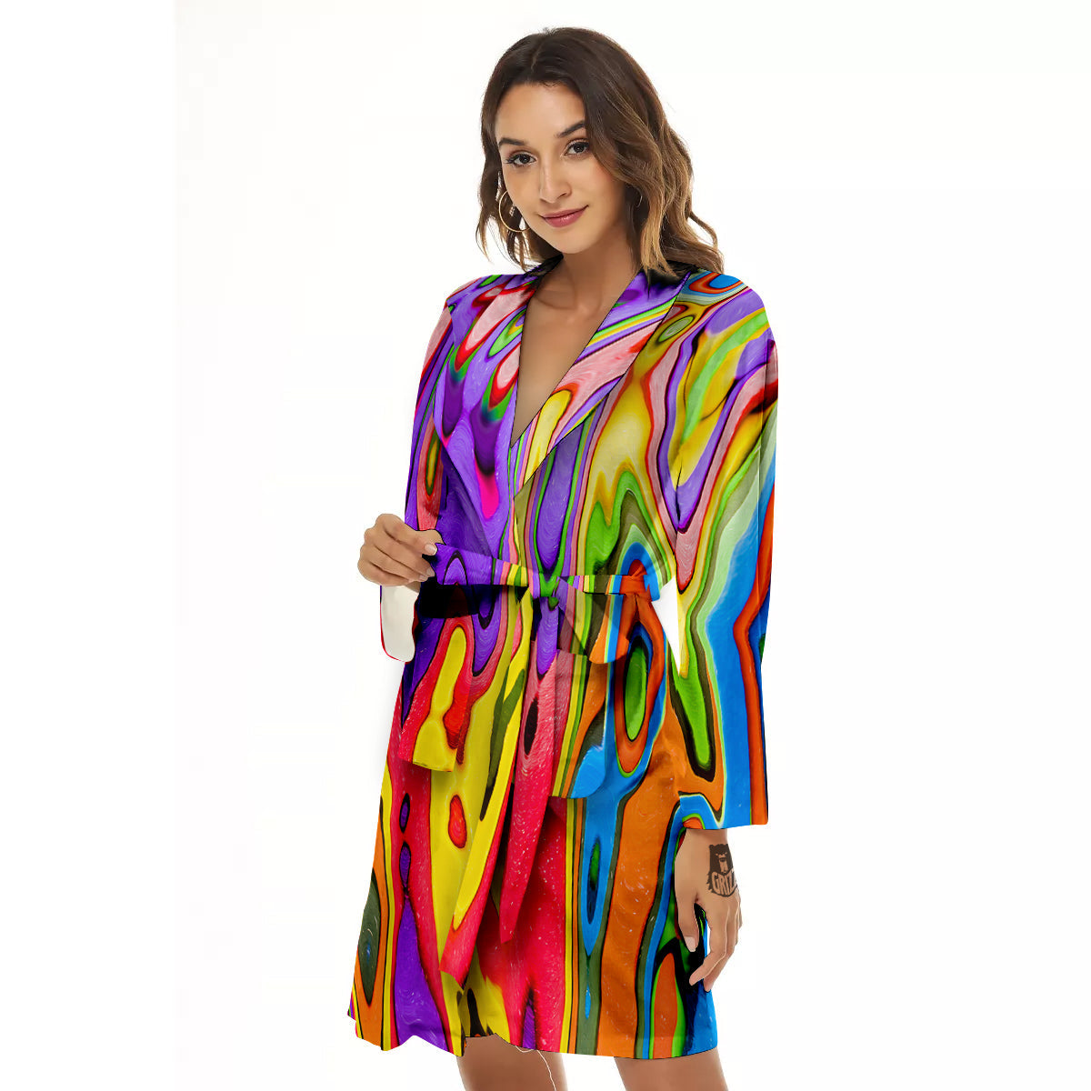 Psychedelic Colorful Print Women's Robe-grizzshop