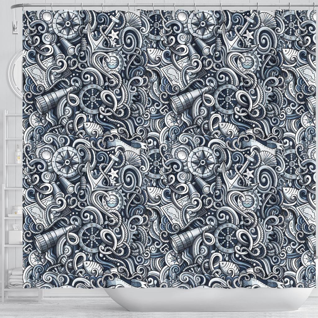 Psychedelic Compass Pattern Print Bathroom Shower Curtain-grizzshop