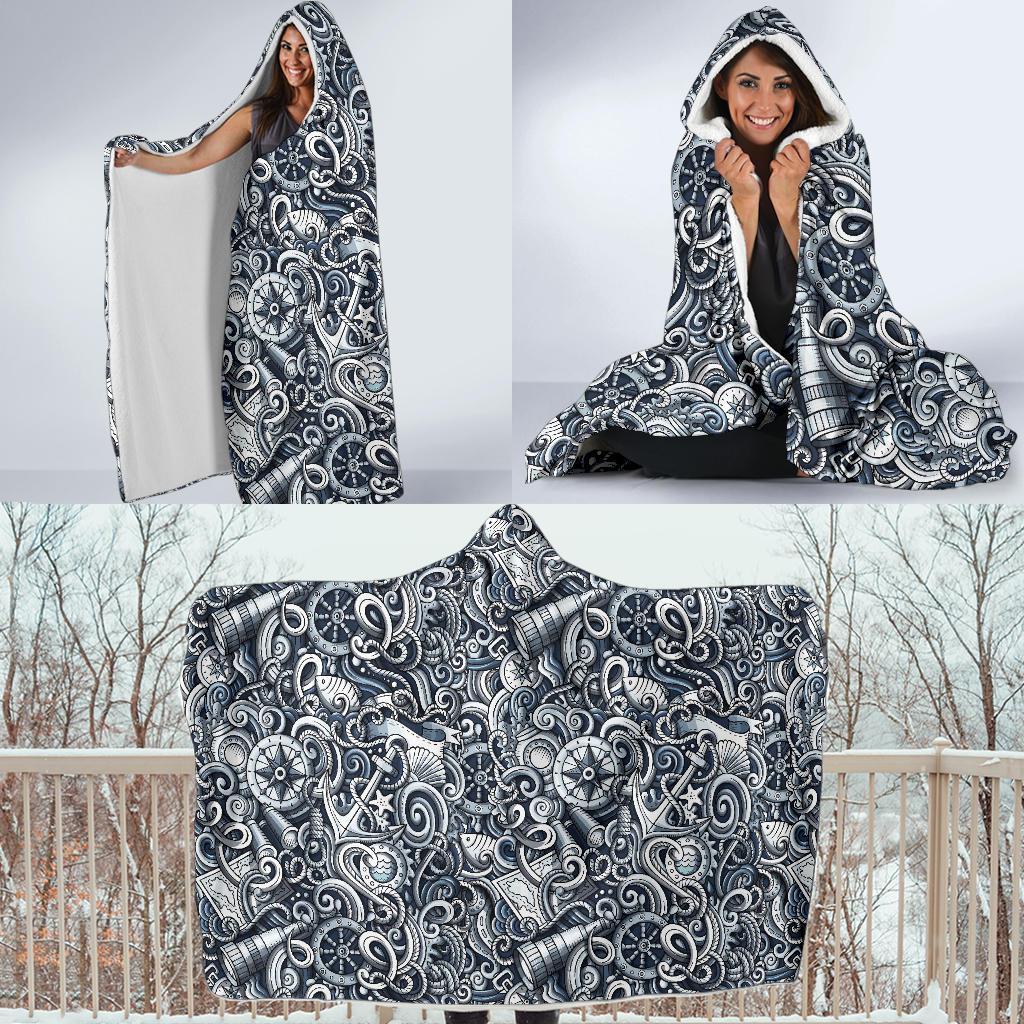 Psychedelic Compass Pattern Print Hooded Blanket-grizzshop