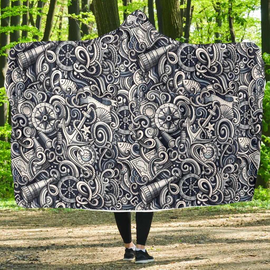 Psychedelic Compass Pattern Print Hooded Blanket-grizzshop