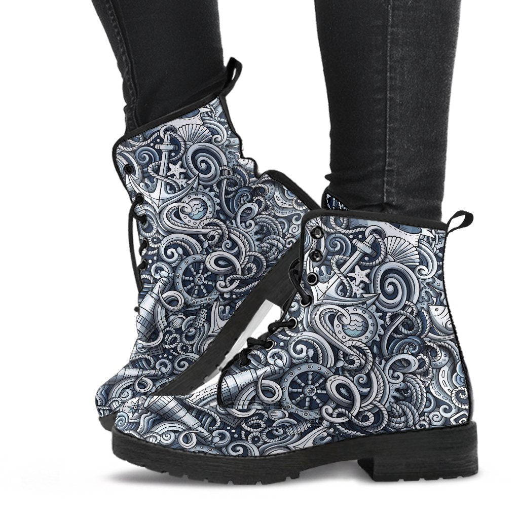 Psychedelic Compass Pattern Print Men Women Leather Boots-grizzshop