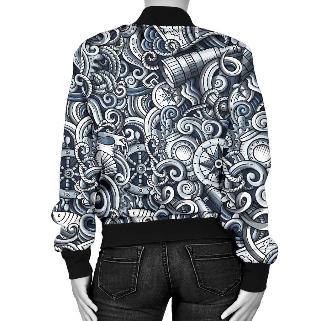 Psychedelic Compass Pattern Print Women Casual Bomber Jacket-grizzshop