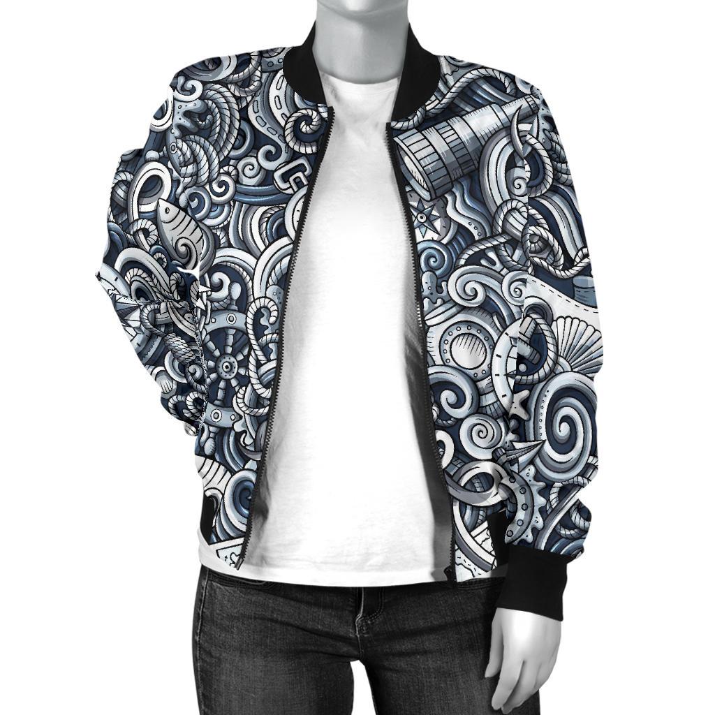 Psychedelic Compass Pattern Print Women Casual Bomber Jacket-grizzshop