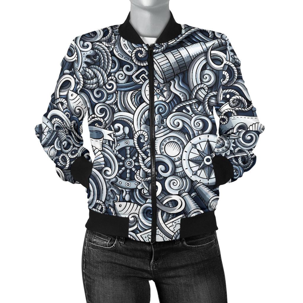 Psychedelic Compass Pattern Print Women Casual Bomber Jacket-grizzshop
