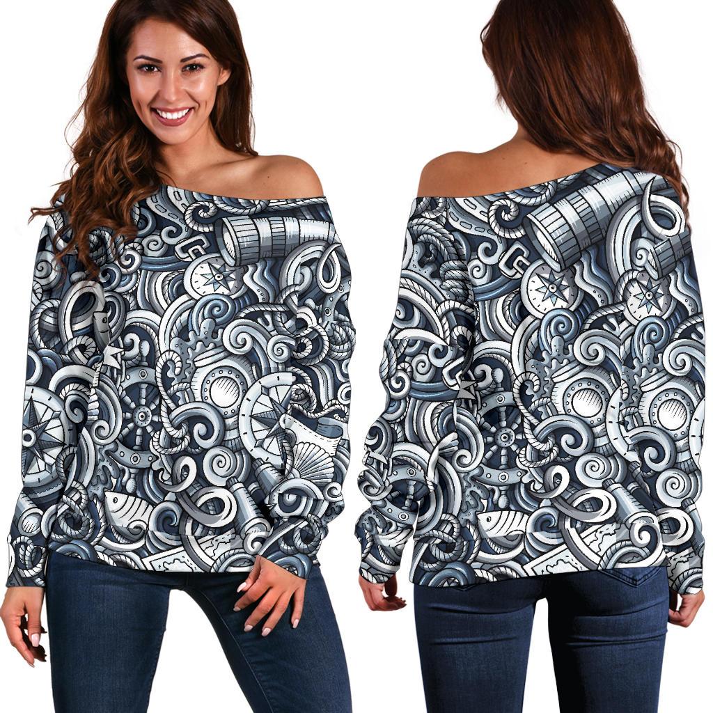 Psychedelic Compass Pattern Print Women Off Shoulder Sweatshirt-grizzshop