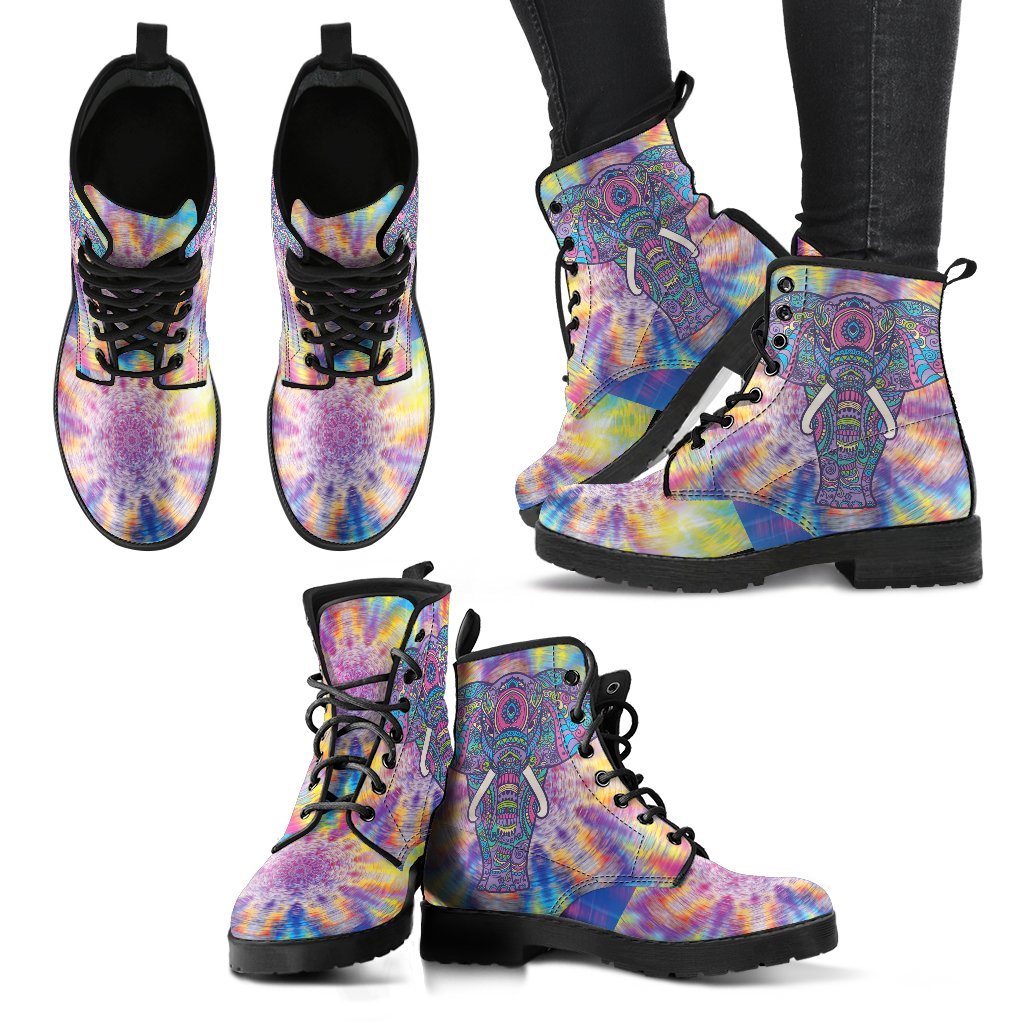 Psychedelic Elephant Women's Leather Boots-grizzshop
