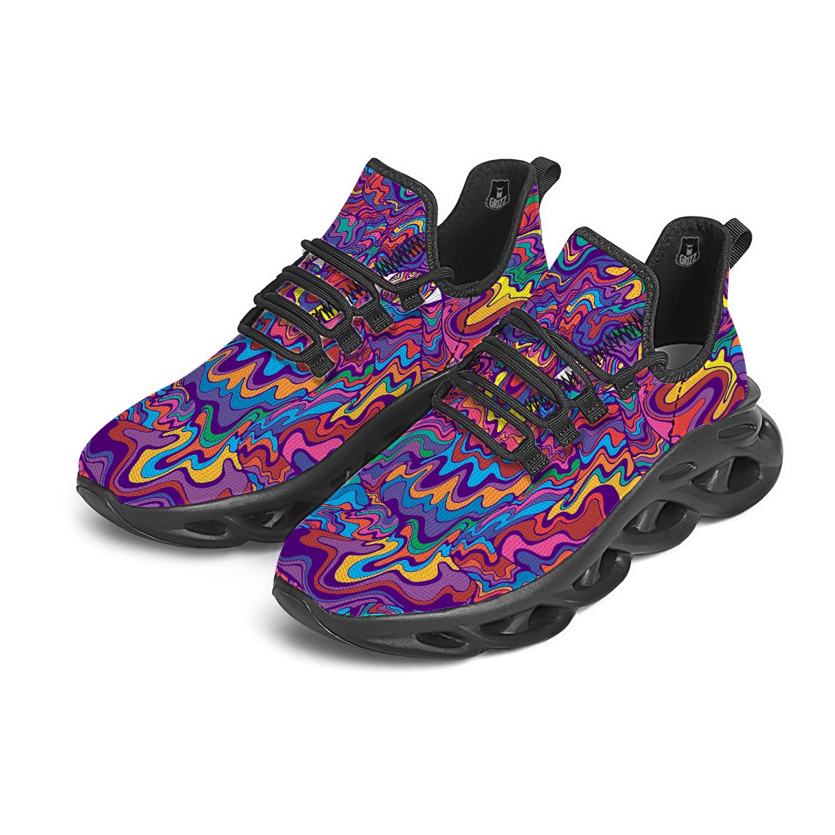 Psychedelic Face Black Running Shoes-grizzshop