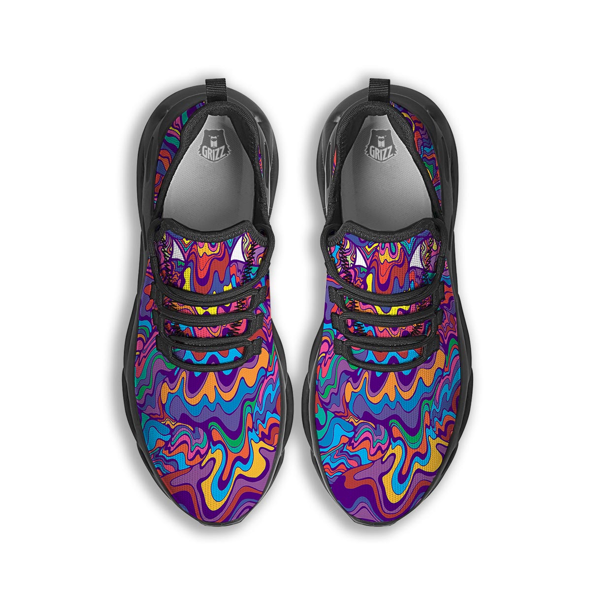 Psychedelic Face Black Running Shoes-grizzshop
