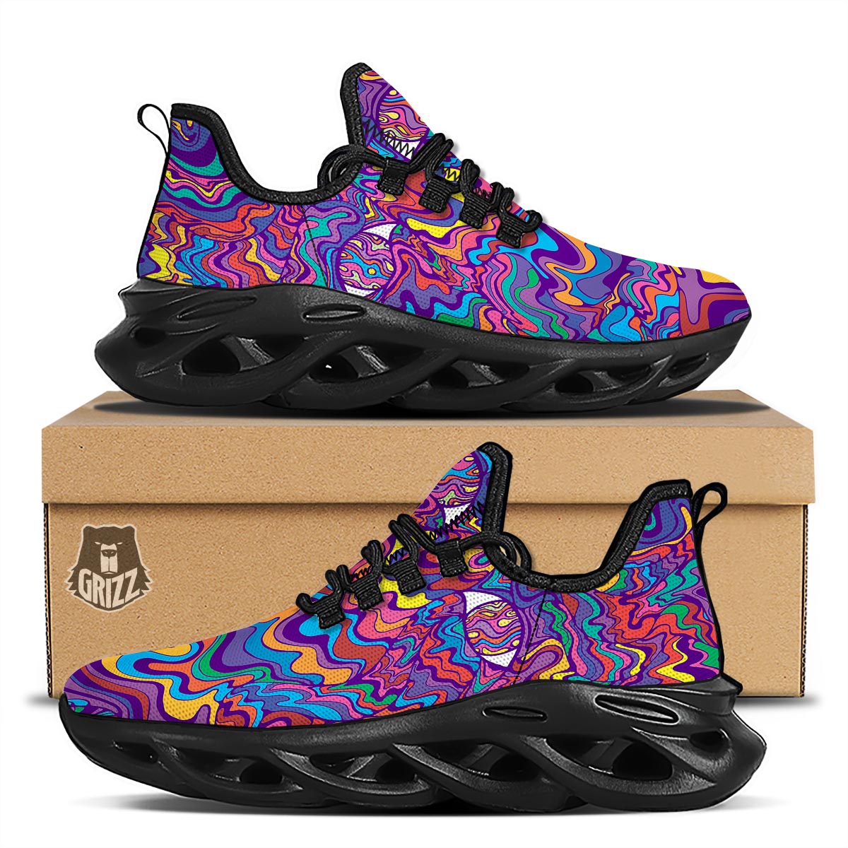 Psychedelic Face Black Running Shoes-grizzshop