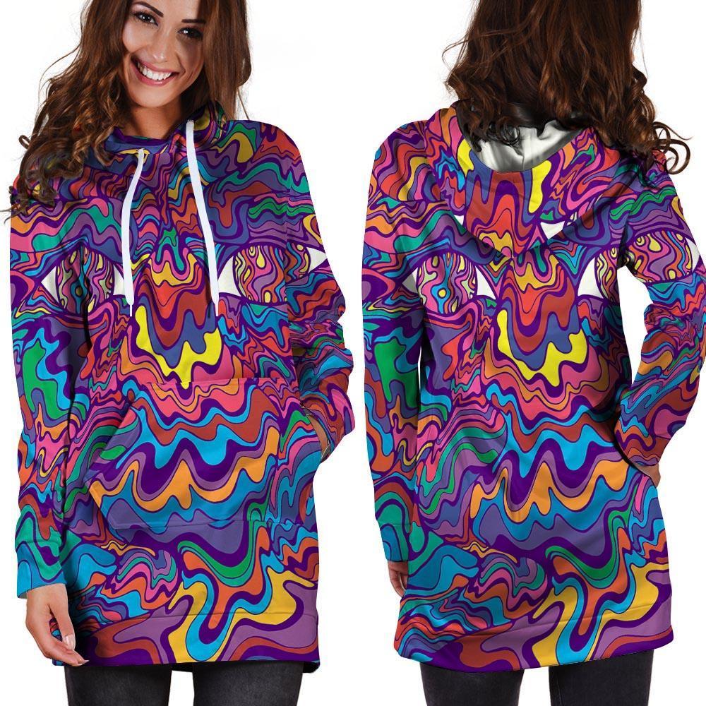 Psychedelic Face Hoodie Dress-grizzshop