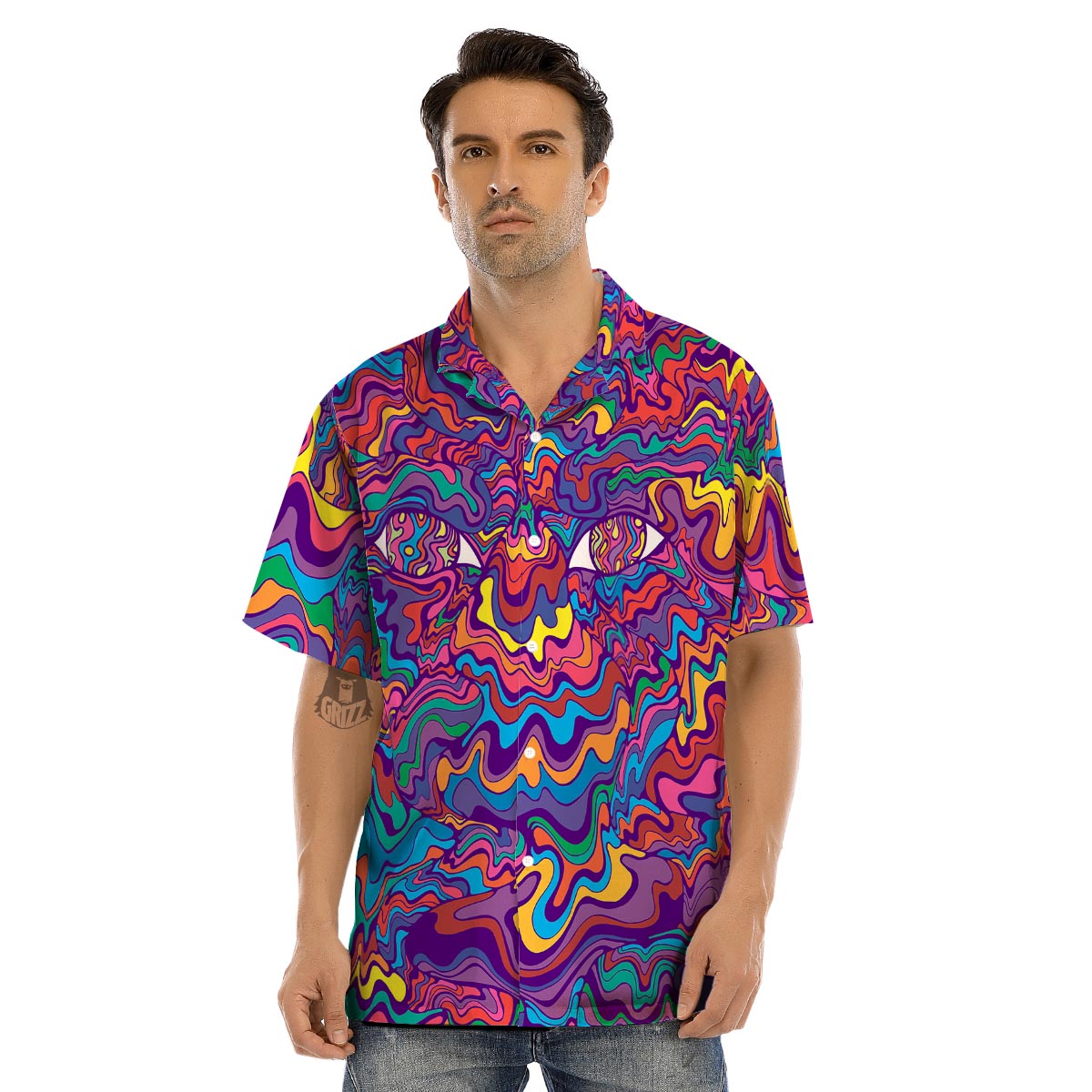 Psychedelic Face Men’s Hawaiian Shirt-grizzshop