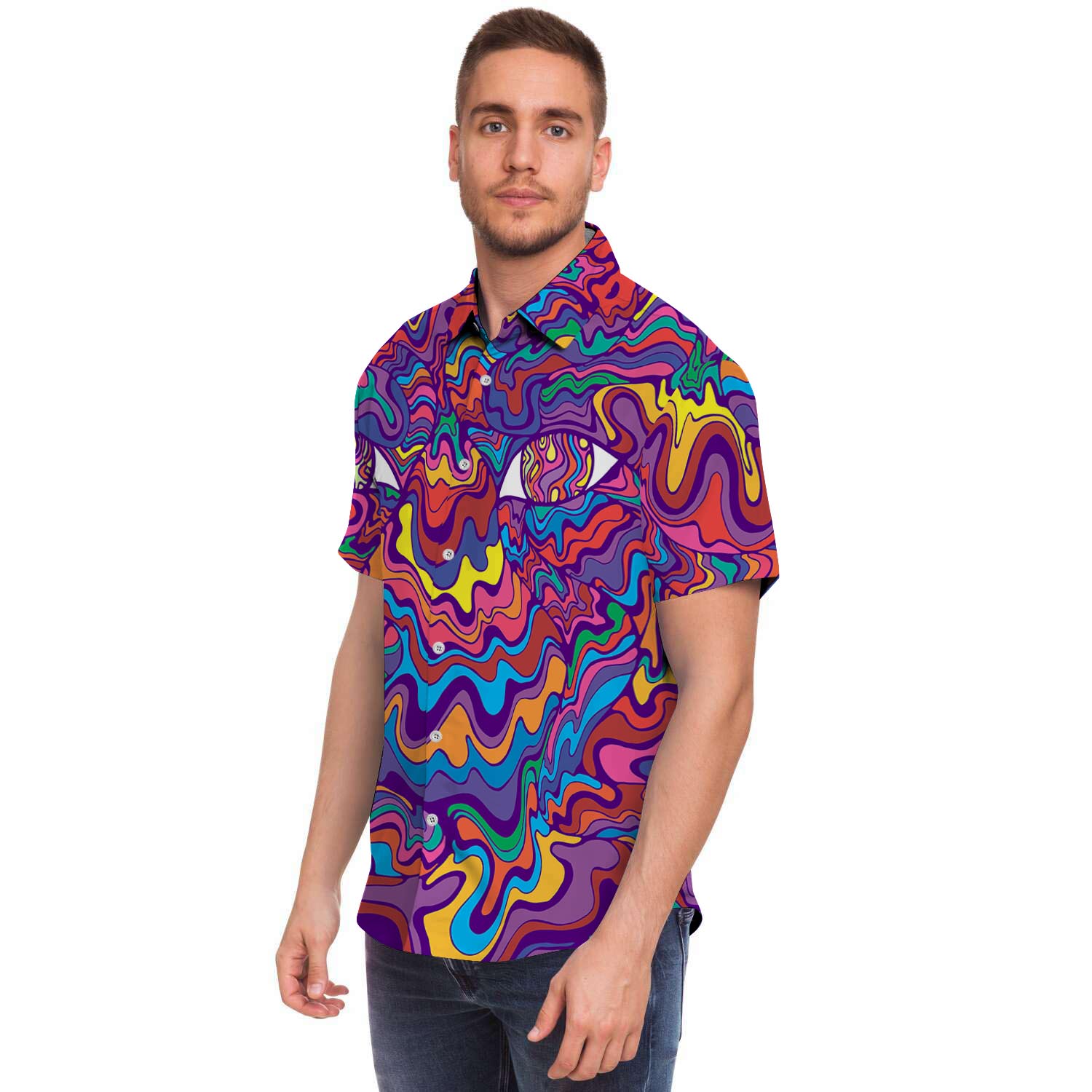 Psychedelic Face Men's Short Sleeve Shirt-grizzshop