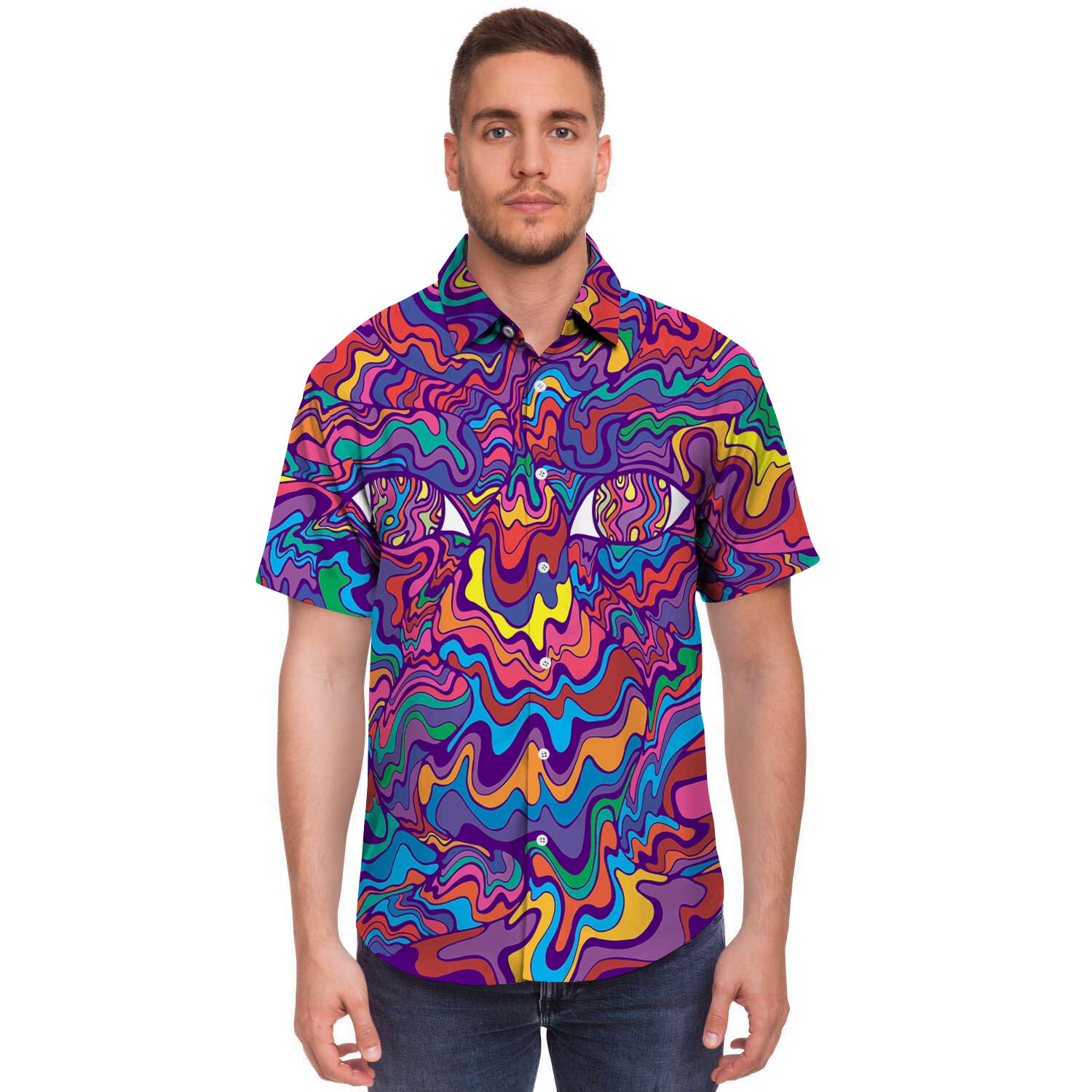 Psychedelic Face Men's Short Sleeve Shirt-grizzshop