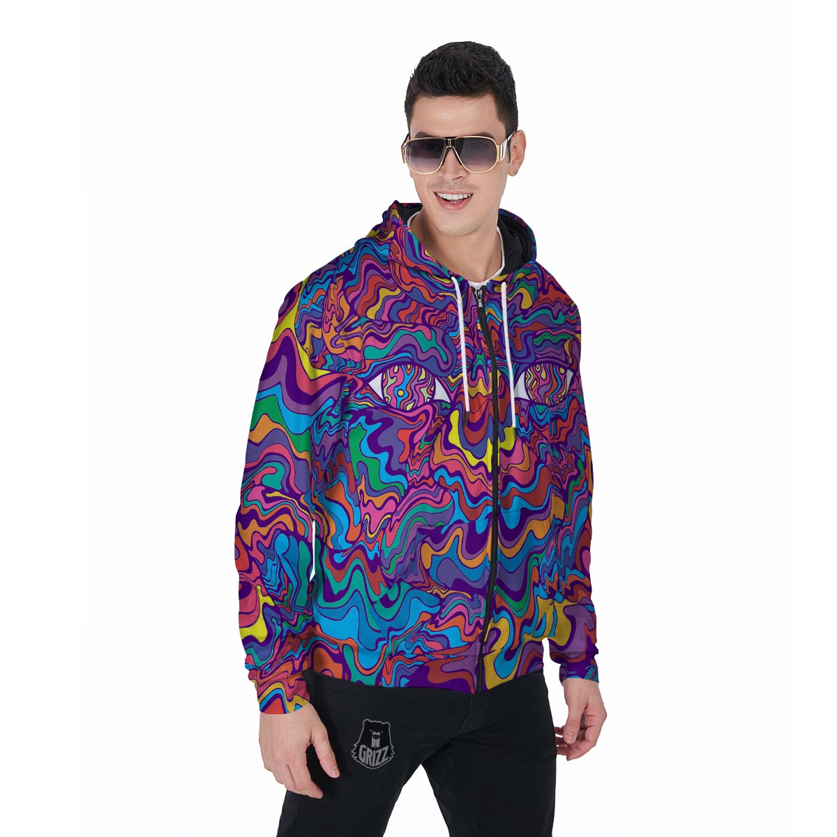 Psychedelic Face Men's Zip Up Hoodie-grizzshop
