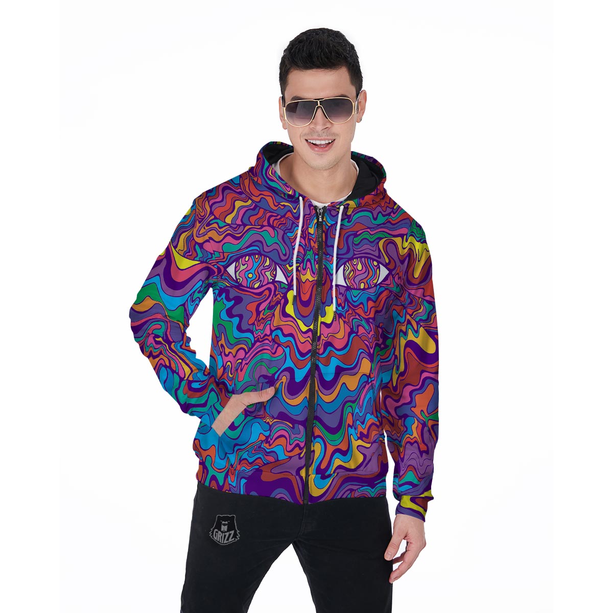 Psychedelic Face Men's Zip Up Hoodie-grizzshop