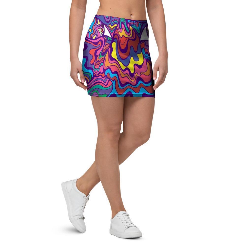 Psychedelic Face Mini Skirt-grizzshop