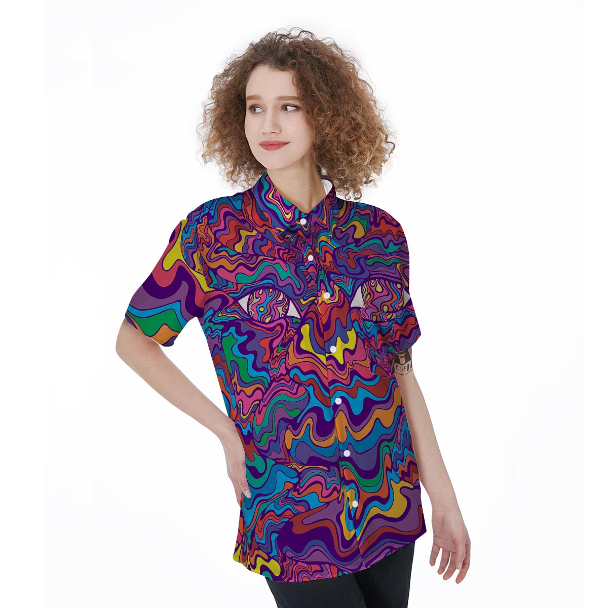 Psychedelic Face Women's Short Sleeve Shirts-grizzshop