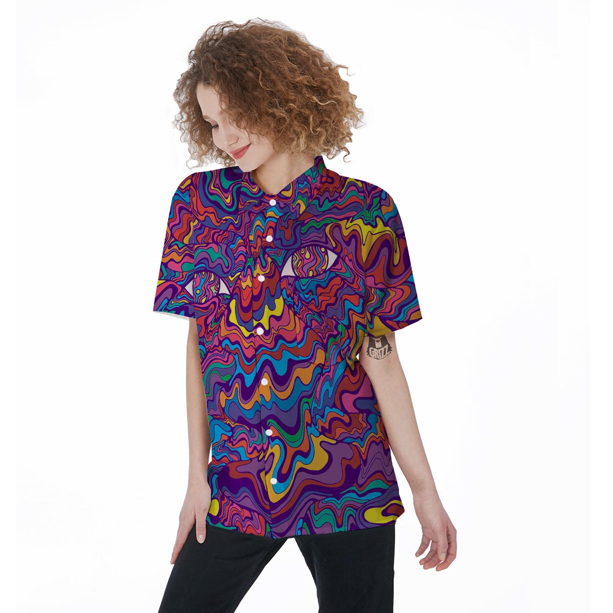 Psychedelic Face Women's Short Sleeve Shirts-grizzshop