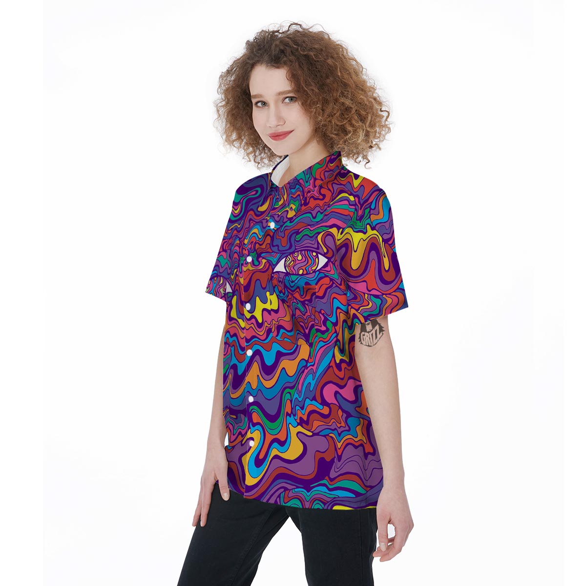 Psychedelic Face Women's Short Sleeve Shirts-grizzshop