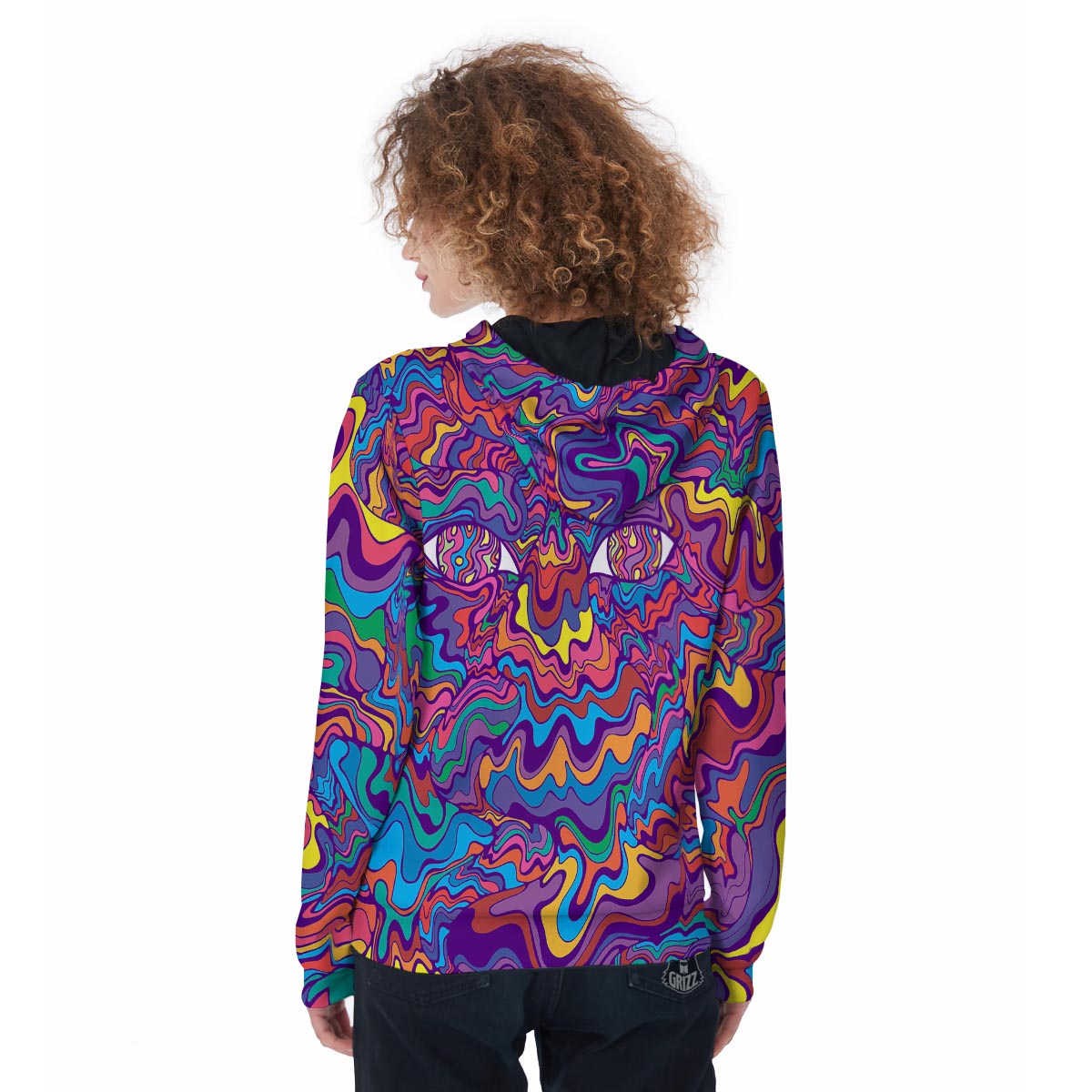 Psychedelic Face Women's Zip Up Hoodie-grizzshop