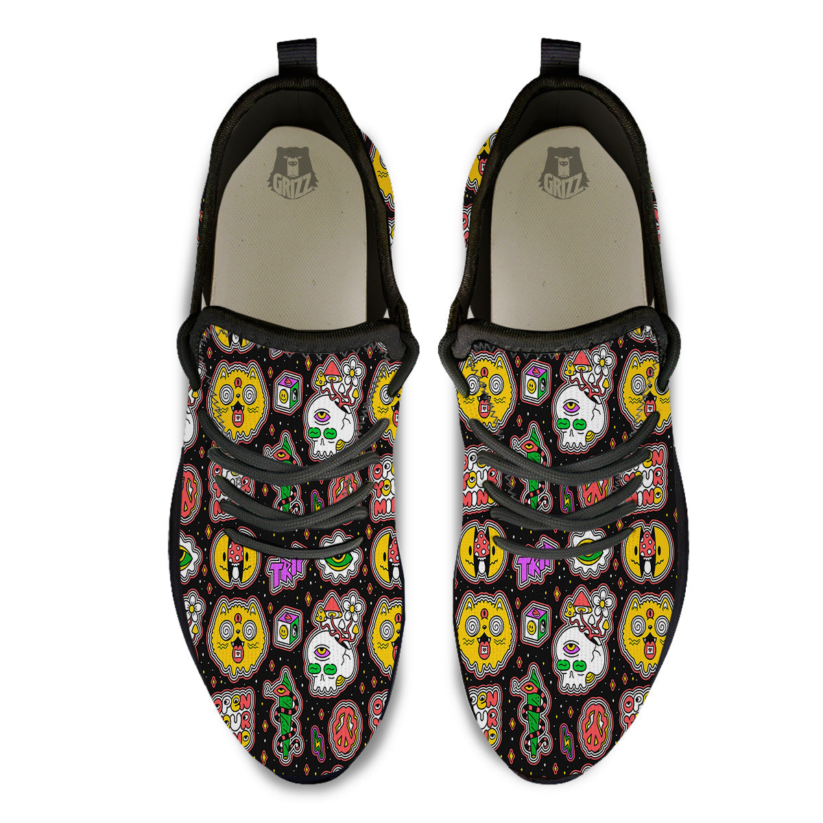 Psychedelic Funny Crazy Colorful Print Pattern Black Athletic Shoes-grizzshop